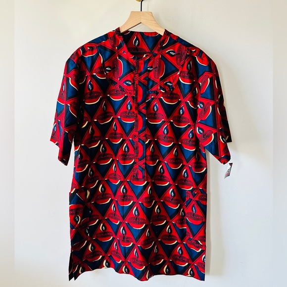 Vintage Multi-Color African Print Cotton Button Down Pullover Shirt Size L - Picture 5 of 5